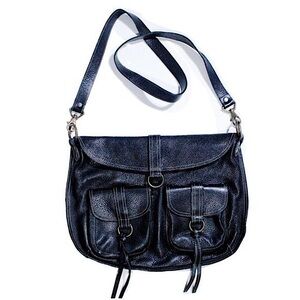 Genuine Leather Black Pebbled Crossbody Purse